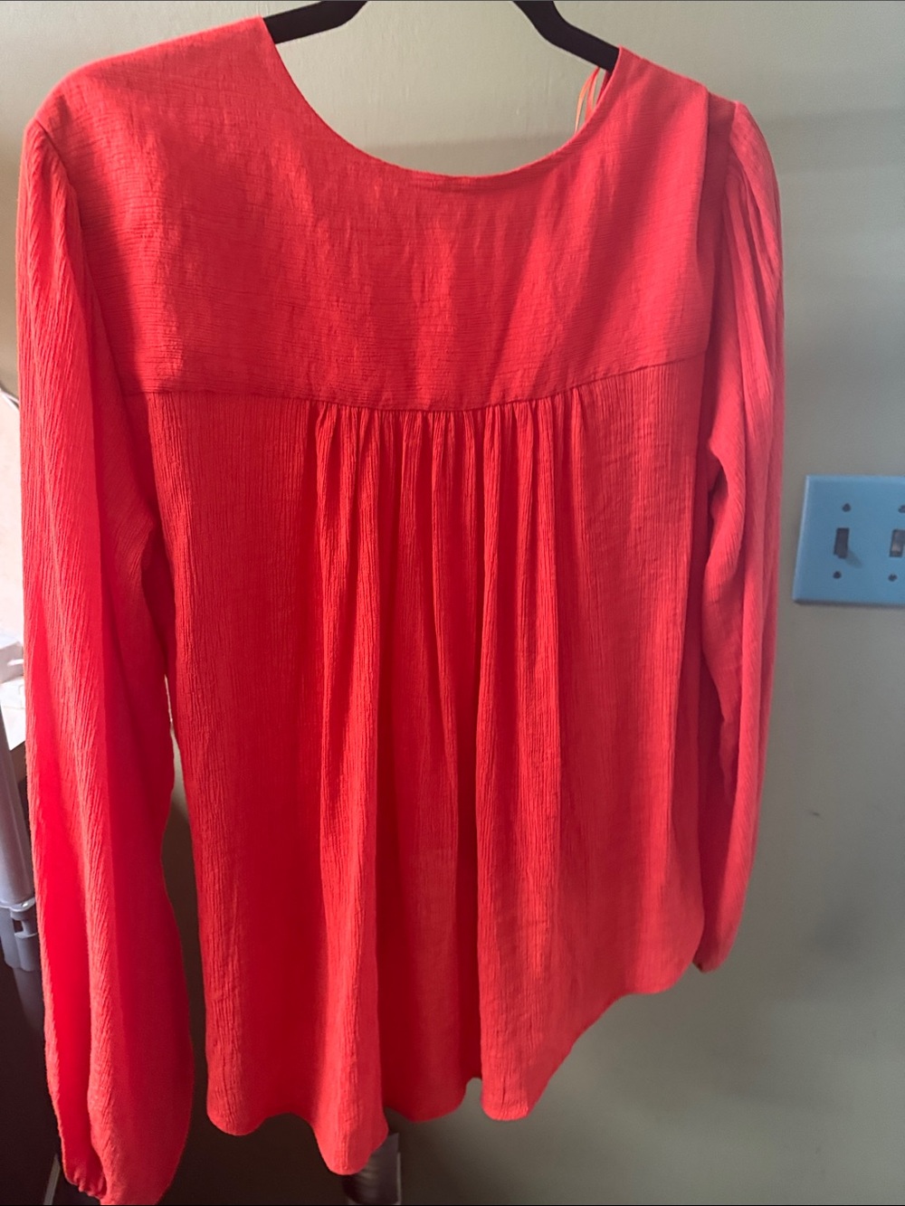 Free People Faux Wrap Flame Red Balloon Sleeve Oversized Blouse sz XS - Picture 4 of 5